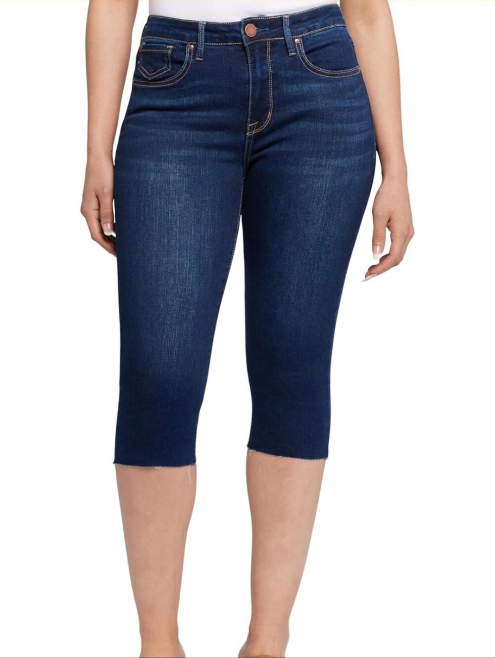 Seven7 Breezy Crop Capri Jeans Size 8 Cotton Stretch Raw Hem Medium Wash NWT